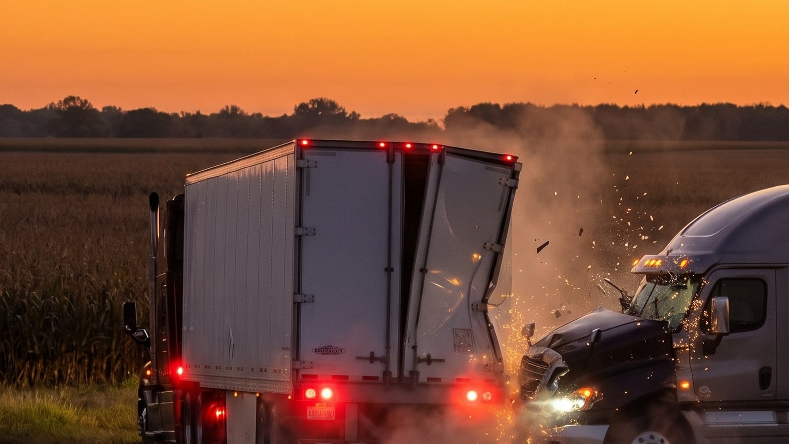 Rear-ended by a semi truck on an Illinois highway at dusk