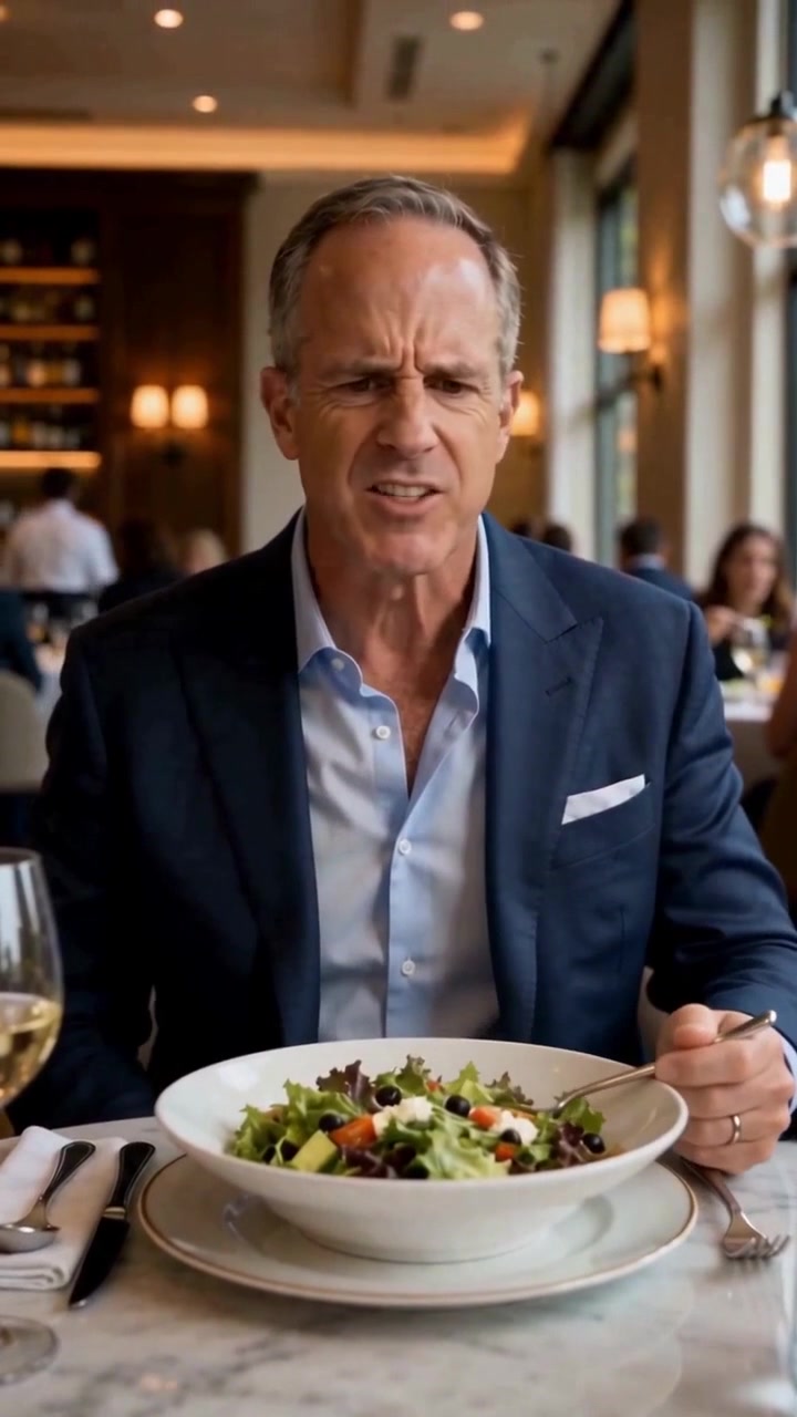 Diner lifting a forkful of salad at an upscale restaurant - Ankin Law dramatization