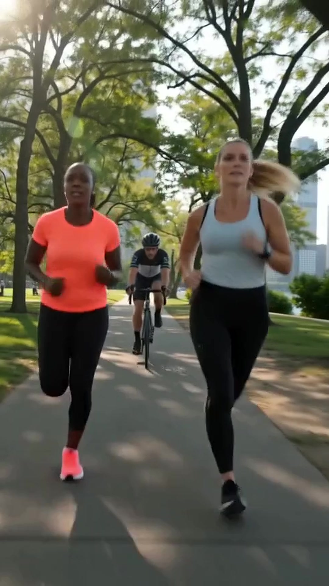 Runners on the Chicago Lakefront Trail with a cyclist approaching from behind - Ankin Law