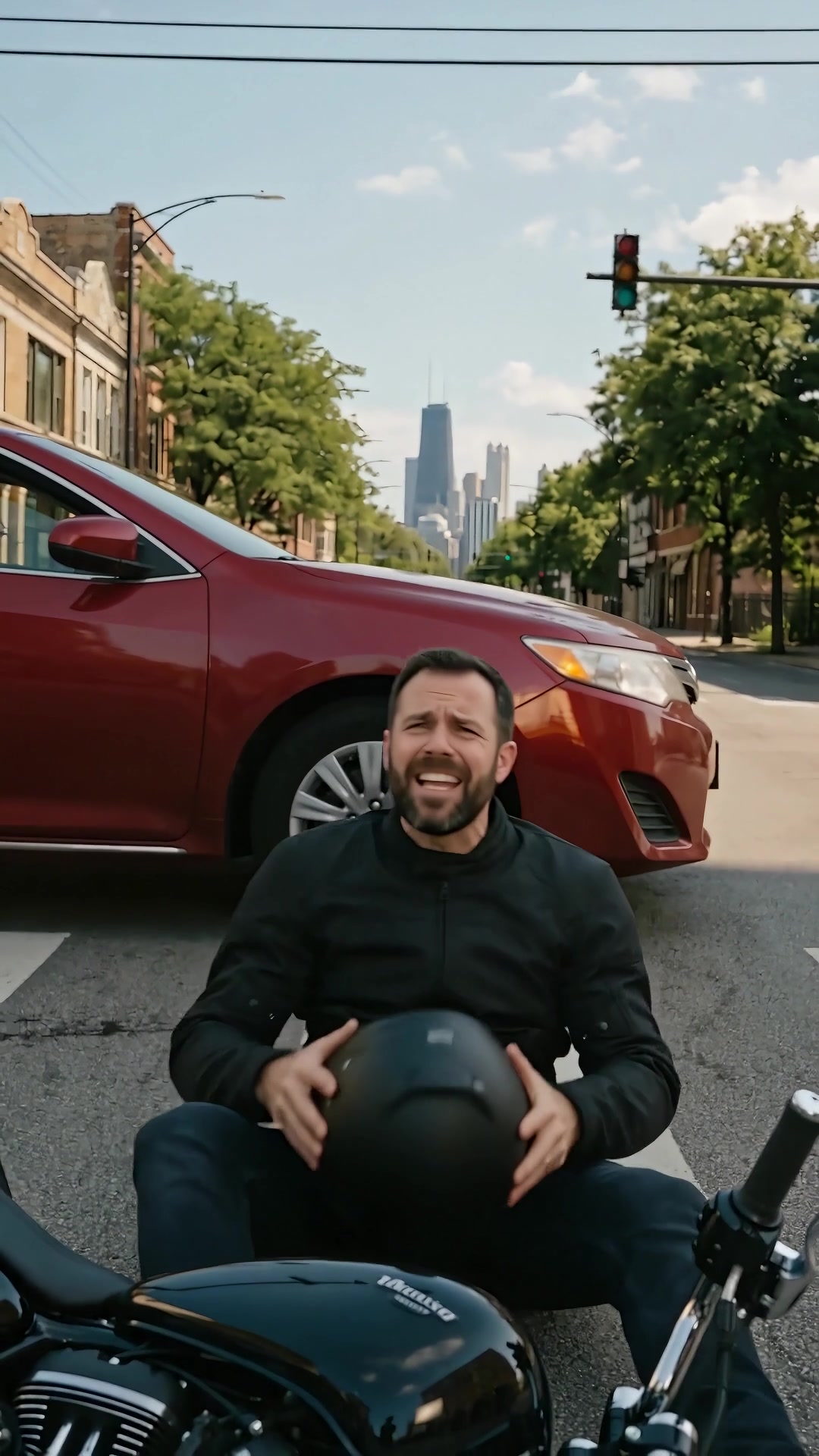 Motorcycle rider down after a car turned left across his path in Chicago - Ankin Law