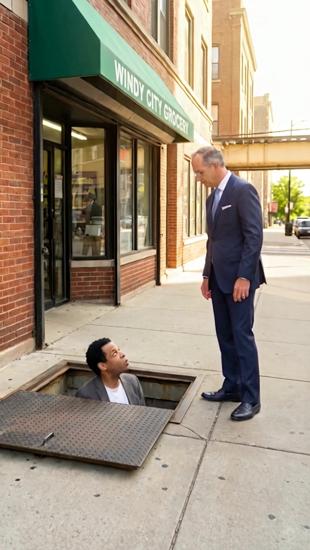 Howard Ankin at the edge of the open sidewalk door explaining who is liable - Ankin Law